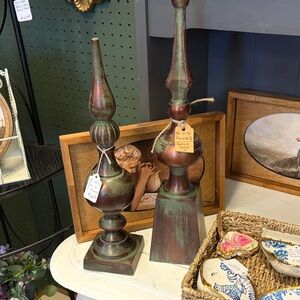 Rustic Green & Brown Decorative Metal Finial Set - Home Accents